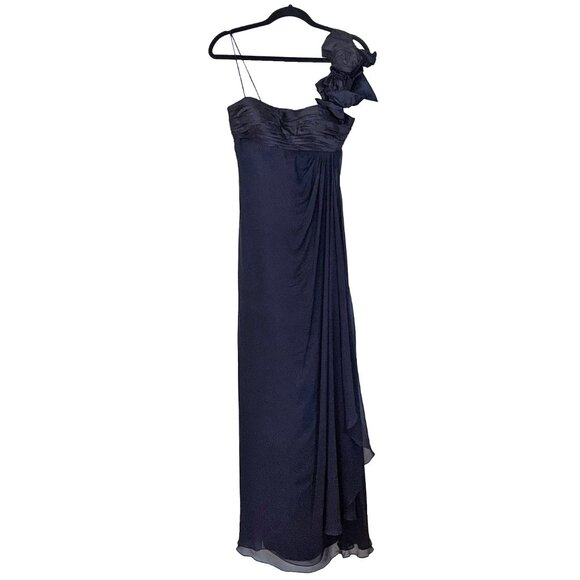 Rickie Freeman for Teri Jon 100% Silk Blue Rosette Strap Gown - Size 4 - Picture 2 of 6